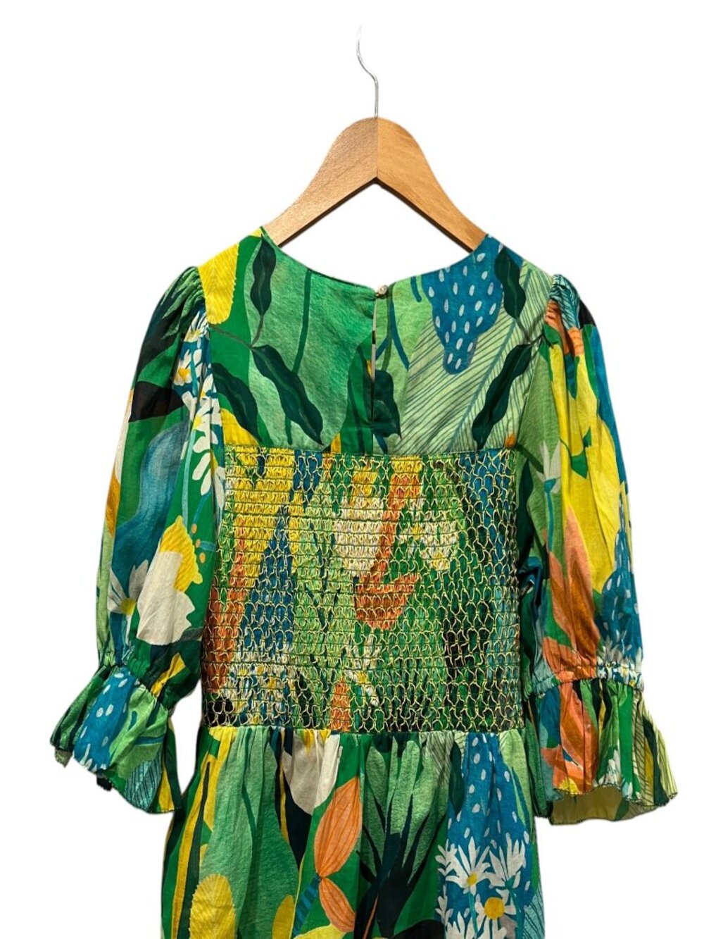 FARM Rio Vintage Toucans Smocked Peplum Top, Green, S - Picture 2 of 12